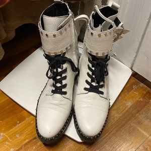 White leather combat boots